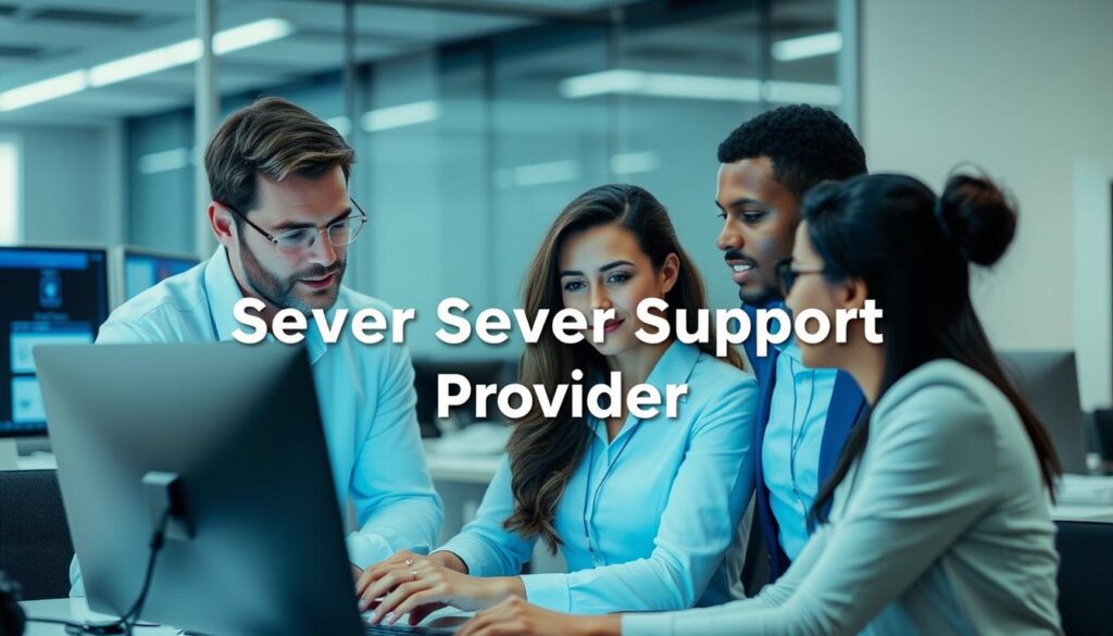 Imagem de uma equipe de TI escolhendo um provedor de suporte para servidores Imagem de uma equipe de TI escolhendo um provedor de suporte para servidores